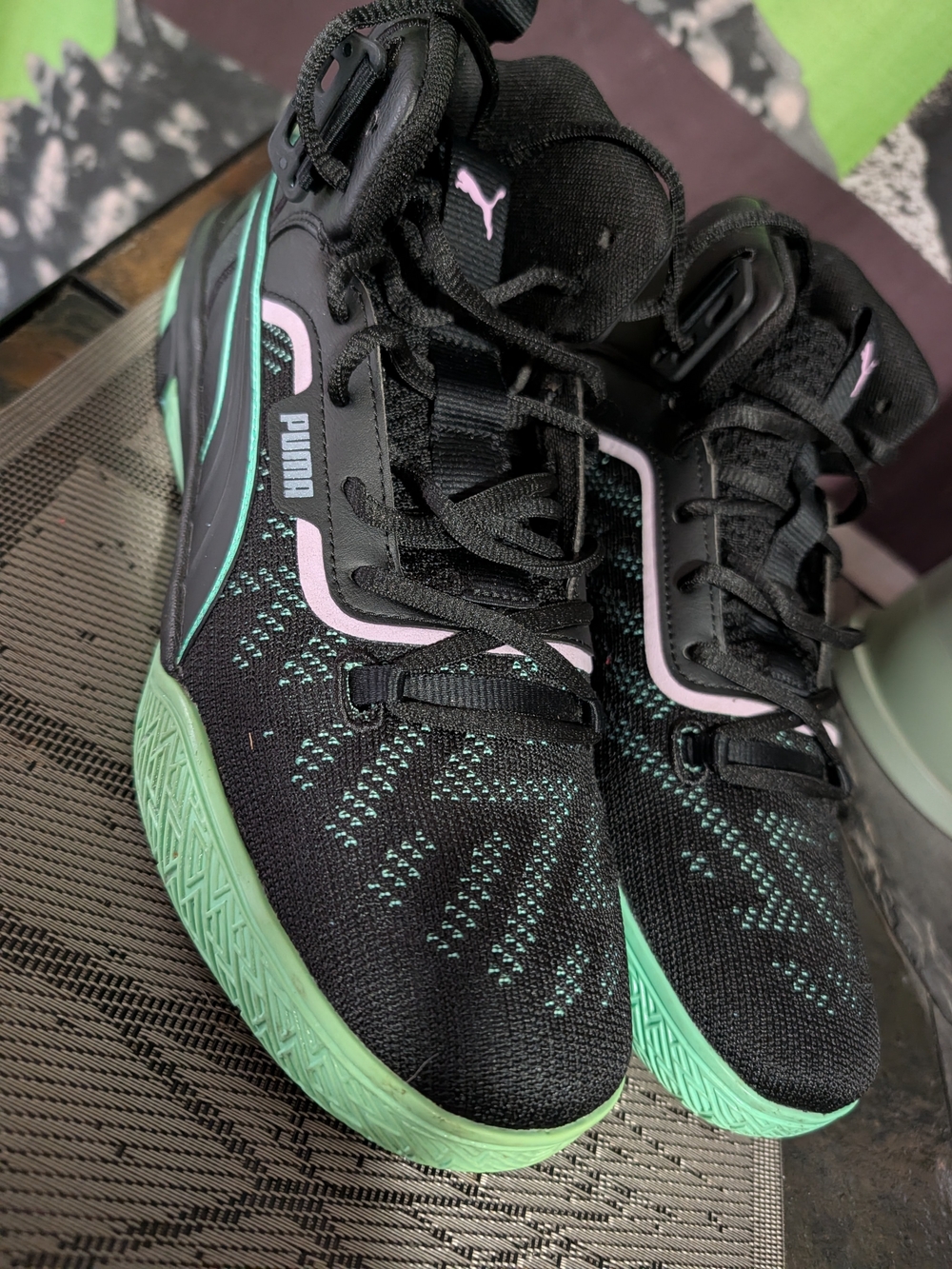 Puma  Black and Mint Athletic Sneakers